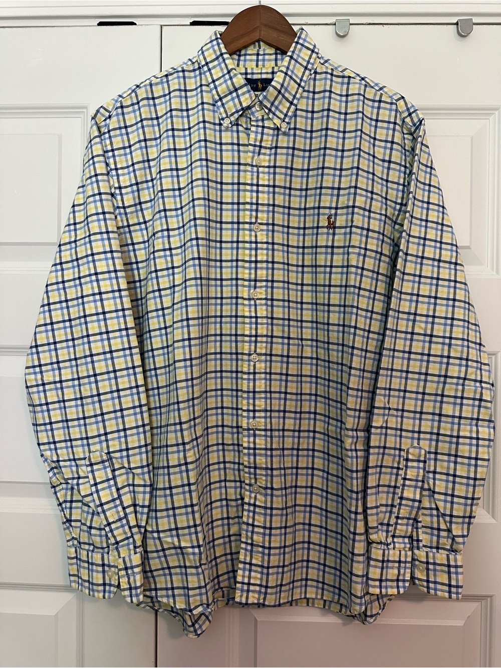 Ralph Lauren Yellow & Blue Plaid Button-Down Shirt, XXL